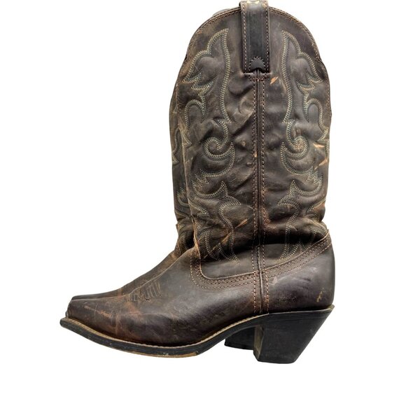 Laredo Access Distressed Brown Leather Snip Toe Western Boho Boots Women's 8.5M - Picture 3 of 13